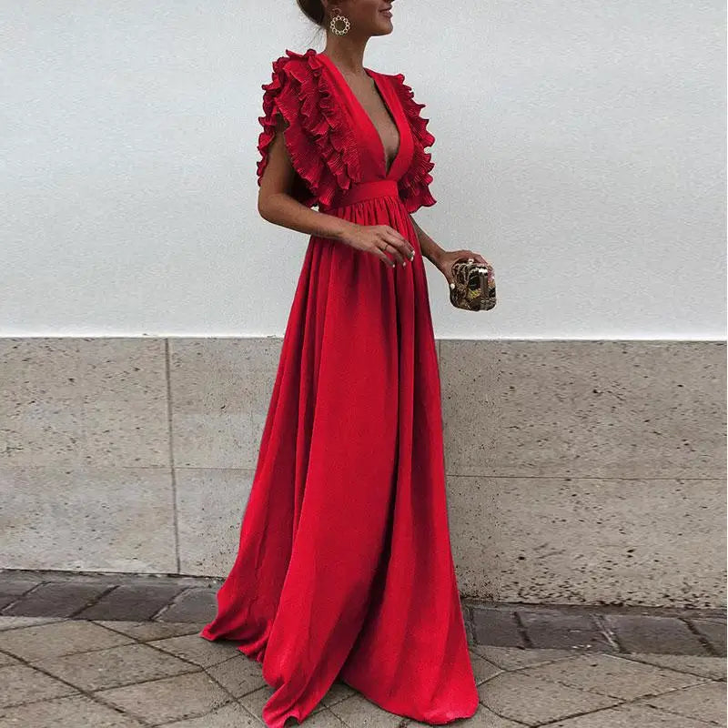 Vivienne™ – Robe Femme Longue Élégante avec Manches Ruchées Chic-3