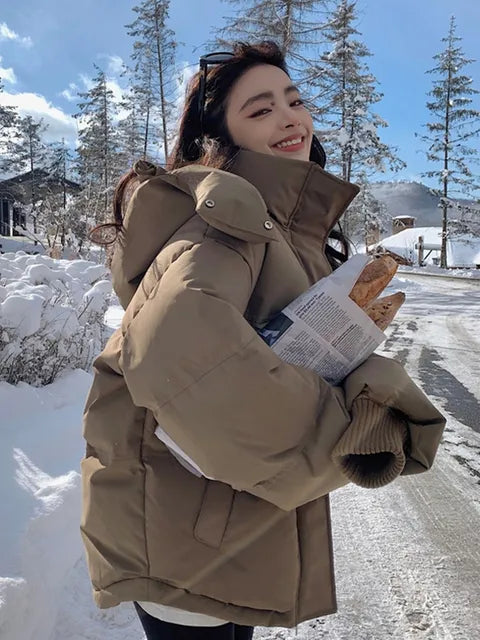Veste D'hiver Femme Élégante avec Capuche et Fermeture Éclair