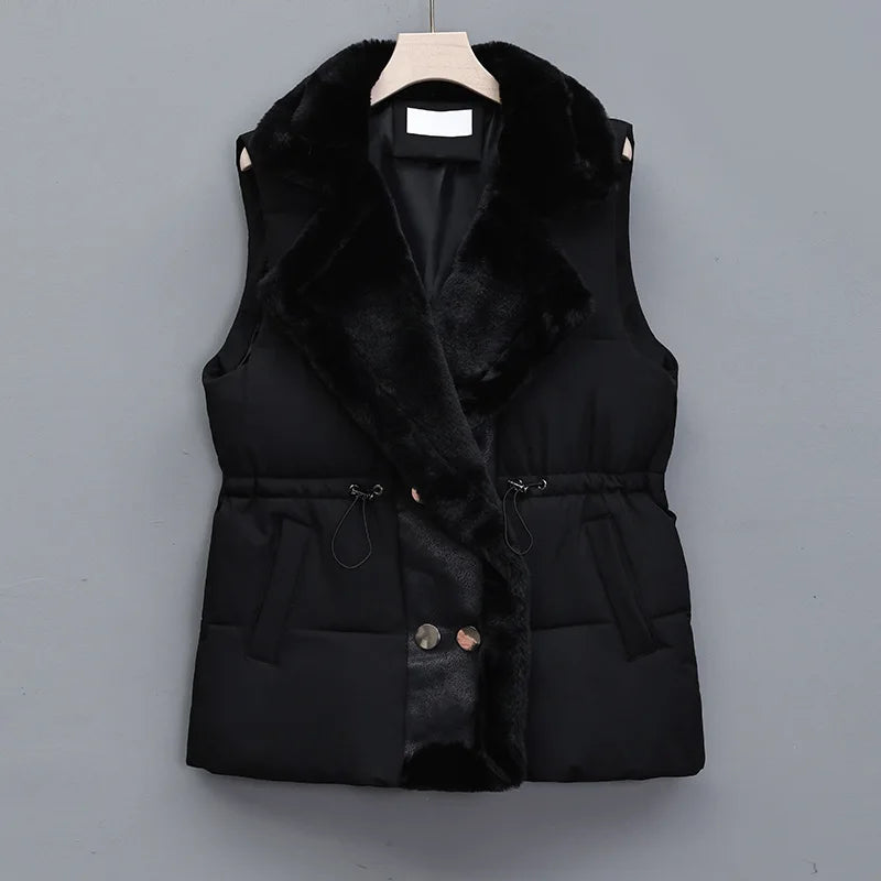 Gilet Femme Hiver Doux avec Col en Fourrure Synthétique
