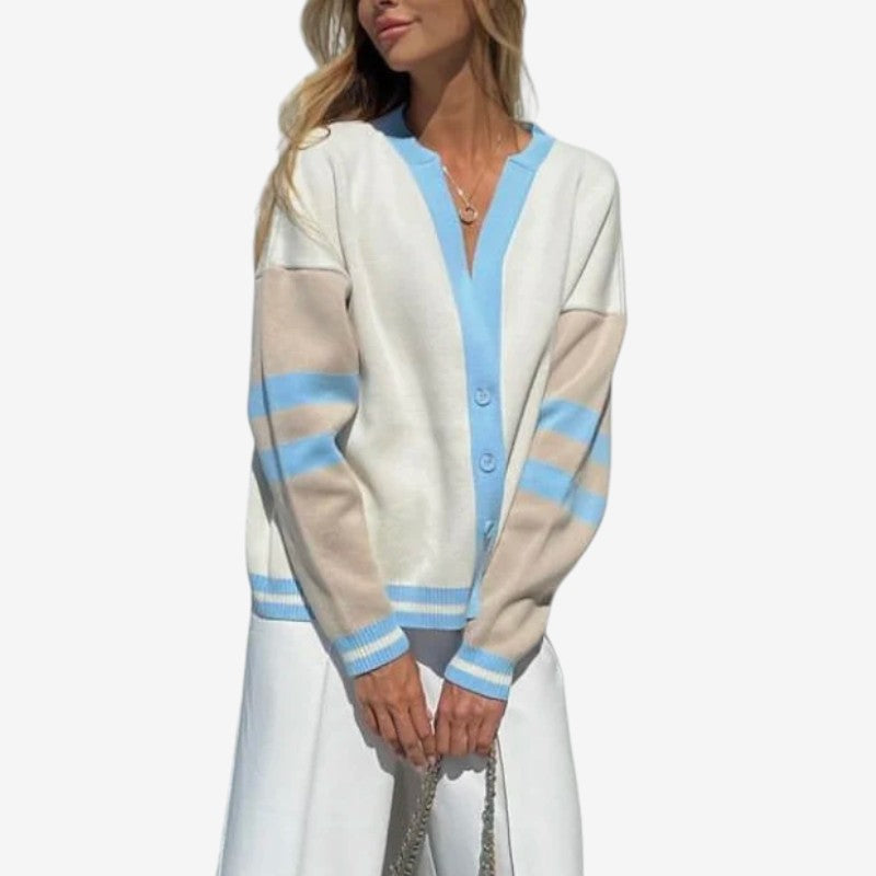 Cardigan femme rayé à manches longues doux et chaud