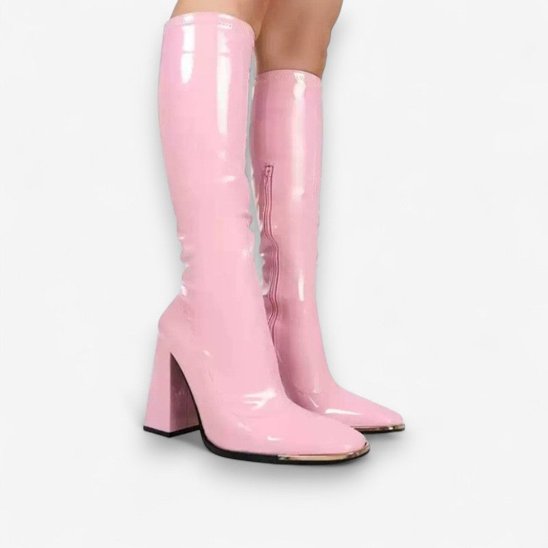 Bottes Femmes Talon Haut à Fermeture Éclair Noir