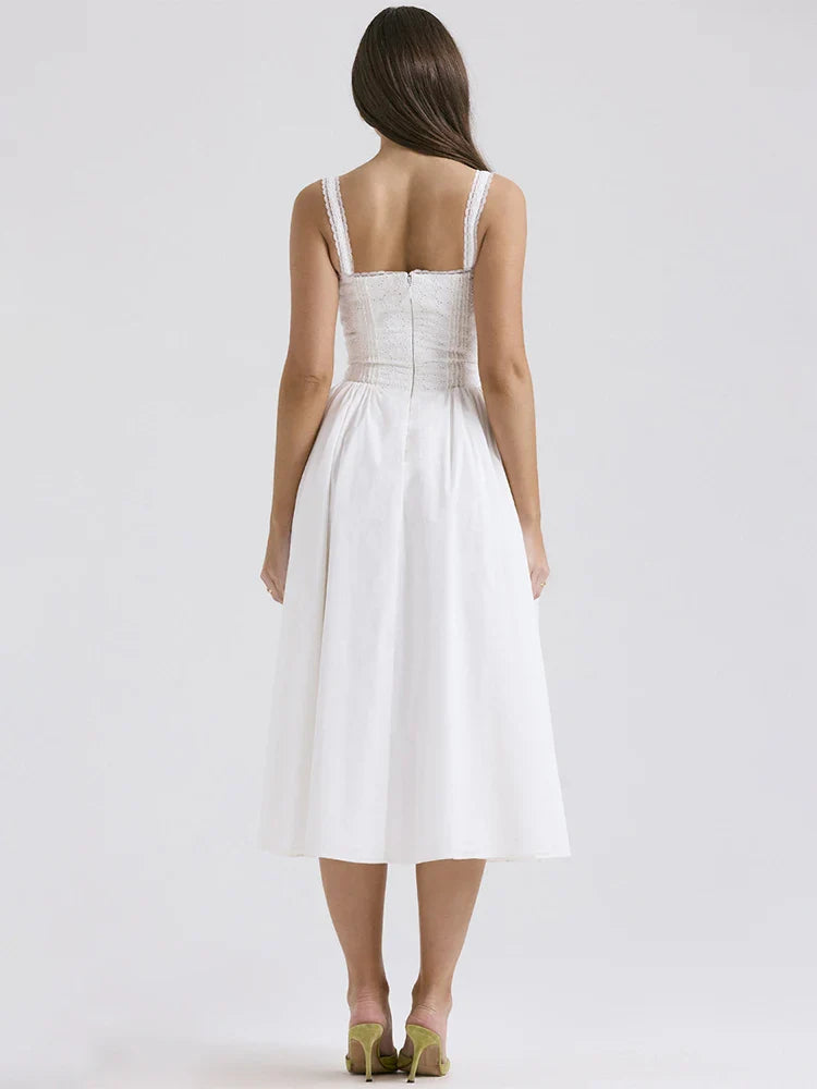 Robe Été en Linon Léger avec Détails Romantiques