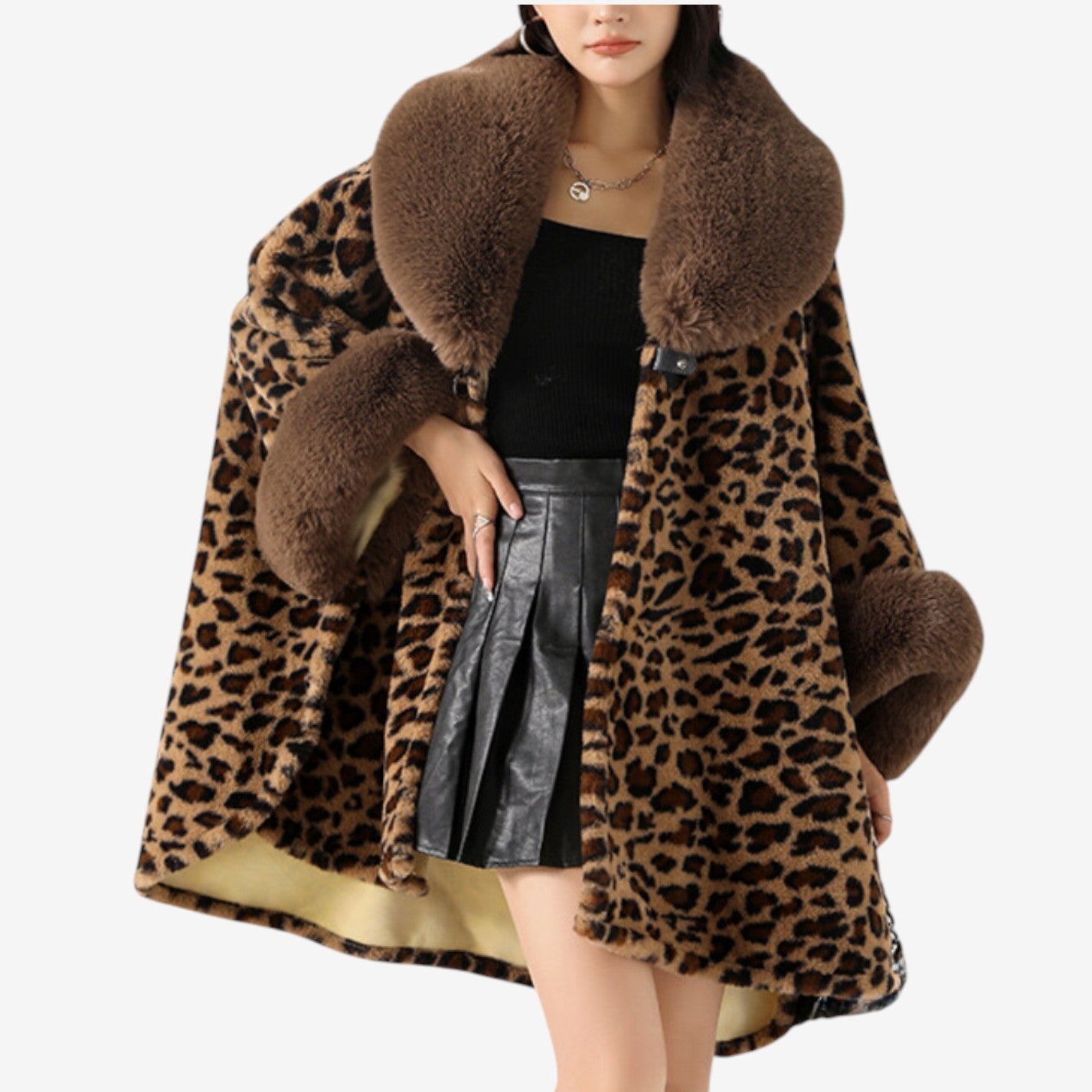 Cardigan Chic à Manches Longues avec Col en Fausse Fourrure Doux