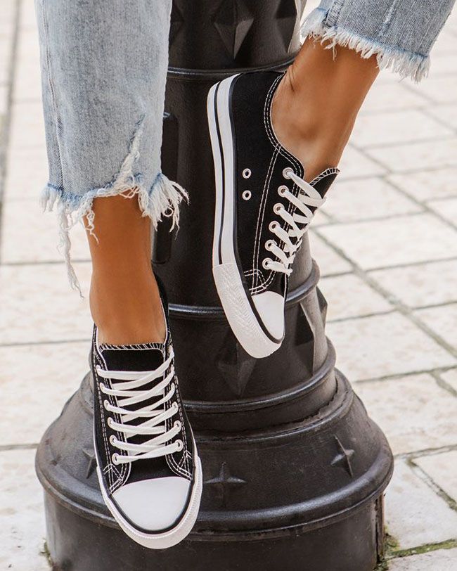 Sandra™ – Baskets Femme Chic en Toile Noir Confort et Élégance