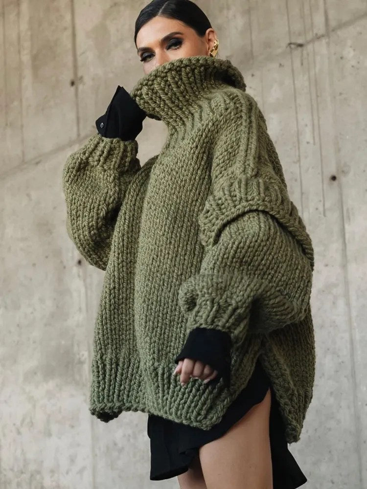 Pull Oversize Femme Grosse Maille Col Roulé