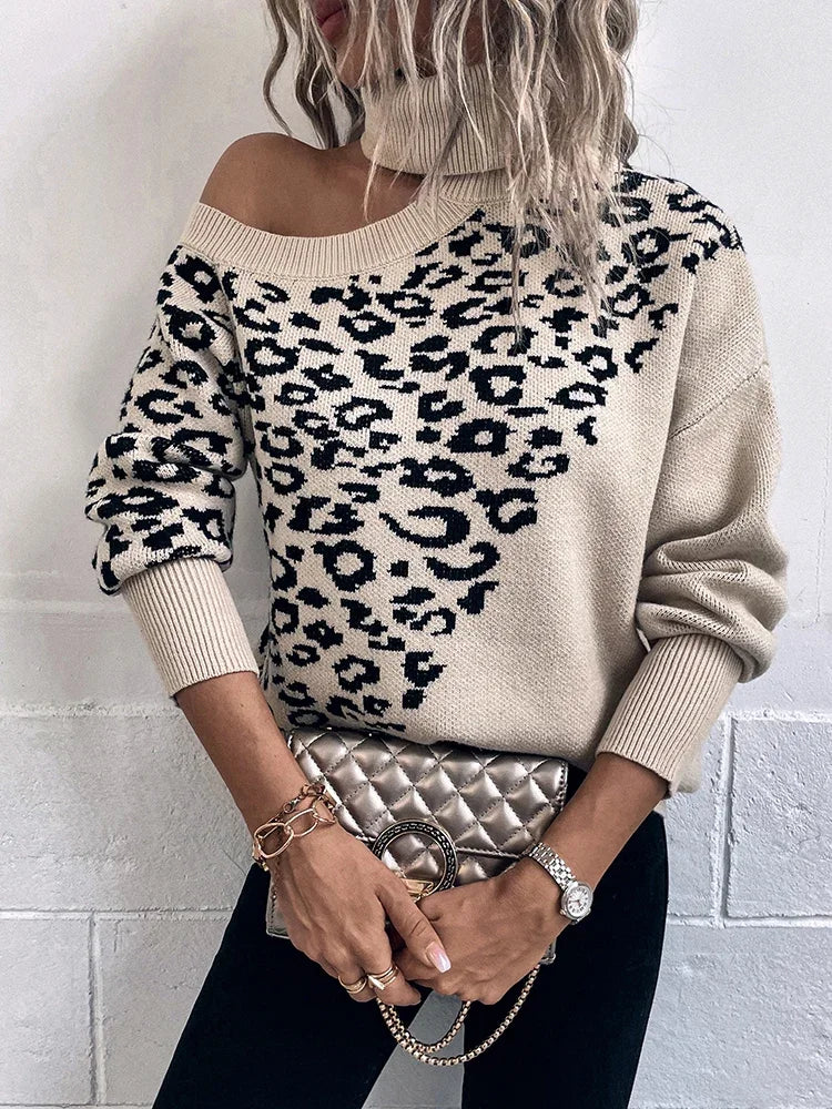 Pull Col Rond Léopard Fashion Féminin