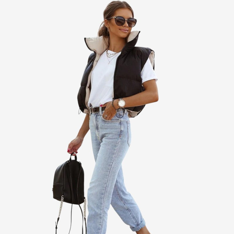 Veste Sans Manches Élégante Col Montant