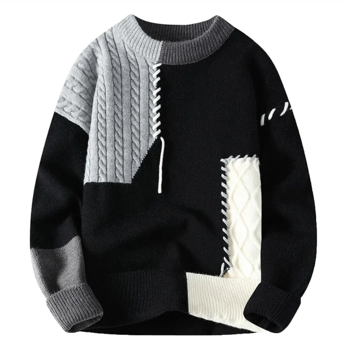 Pull Patchwork Confortable Coupe Ajustée Moderne