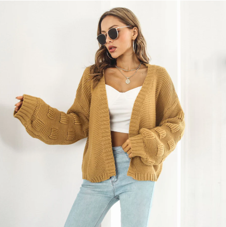 Cardigan Femme Tricoté Manches Longues Beige