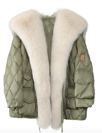 Veste Femme Hiver Fourrure Synthétique avec Capuche et Fermeture Éclair