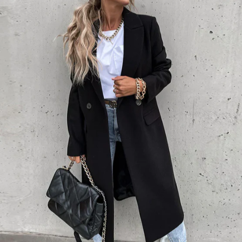 Manteau Femme Élégant à Manches Longues et Fermeture Boutons