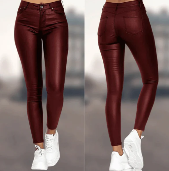 Jean Femme Slim Taille Haute avec Poches et Fermeture Éclair