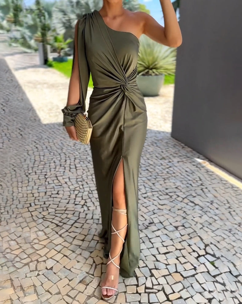Robe Femme Longue Asymétrique avec Fente Côté - PanierRoyale