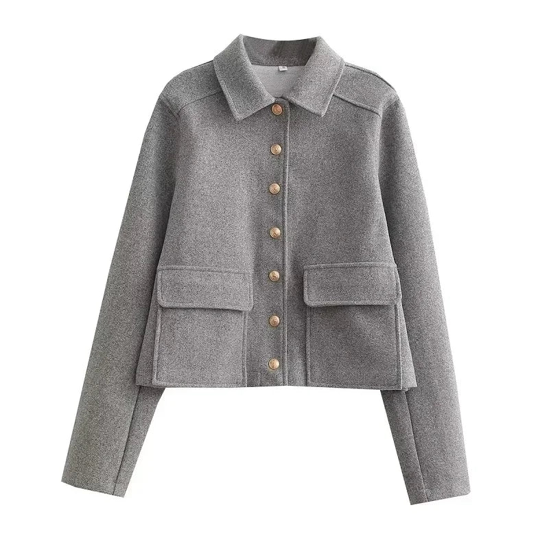 Veste femme décontractée courte boutonnée