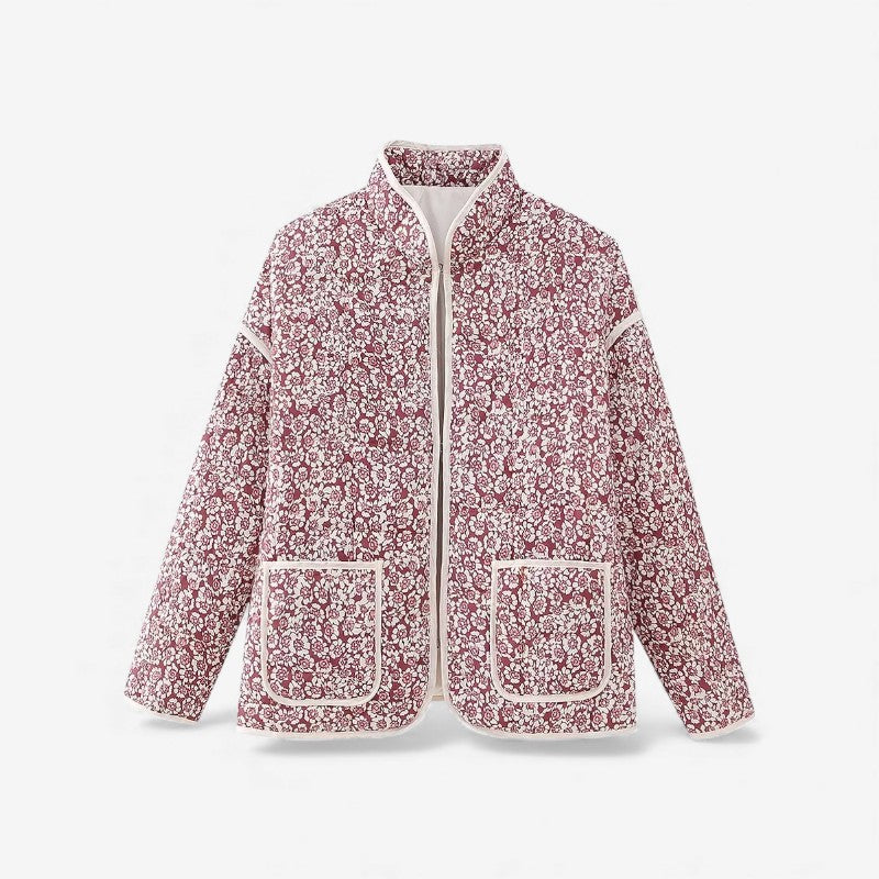 Manteau Femme Long Manches avec Poches et Imprimé Floral