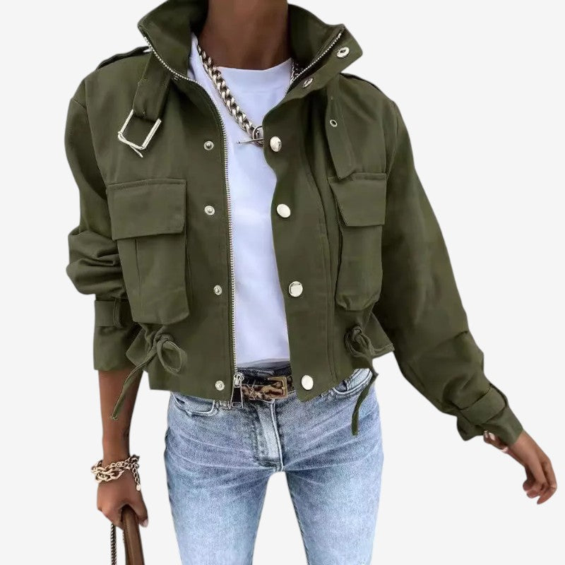 Blouson Femme à Manches Longues avec Fermeture Éclair et Poches