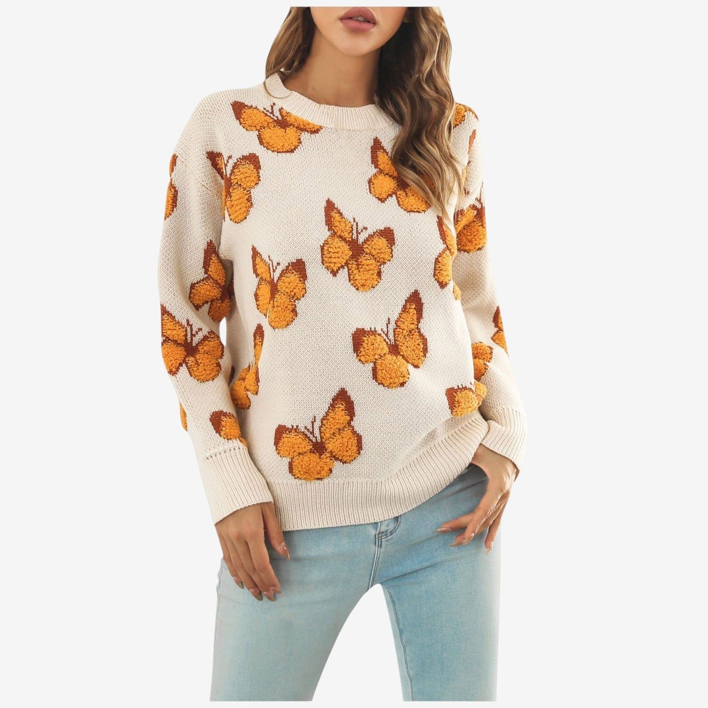 Pull à Manches Longues Col Rond Femme Style Chic