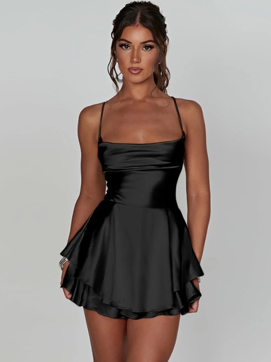 Serelune™ – Robe Femme Été Courte Chic à Bretelles & Col Bénitier