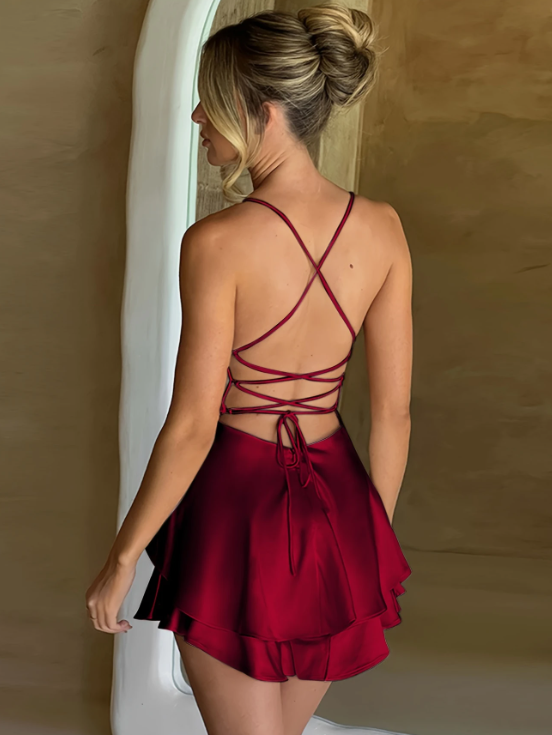 Serelune™ – Robe Femme Été Courte Chic à Bretelles & Col Bénitier