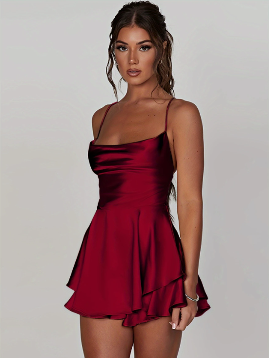 Serelune™ – Robe Femme Été Courte Chic à Bretelles & Col Bénitier