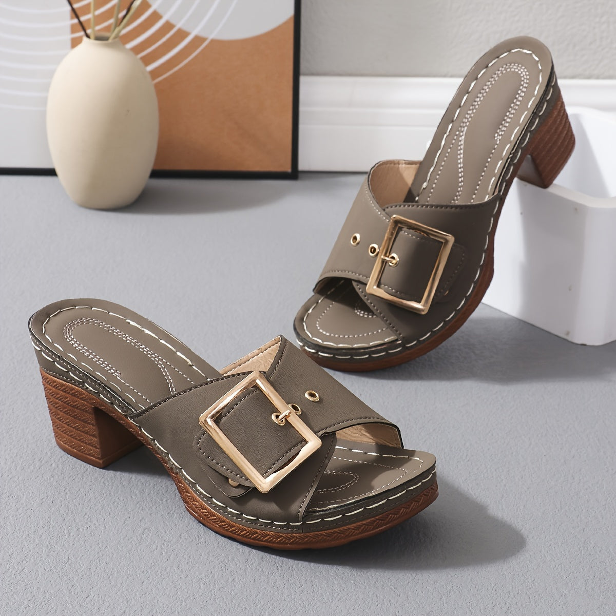 Serelvia™ – Sandales Femme Cuir à Talon Épais Chic Été