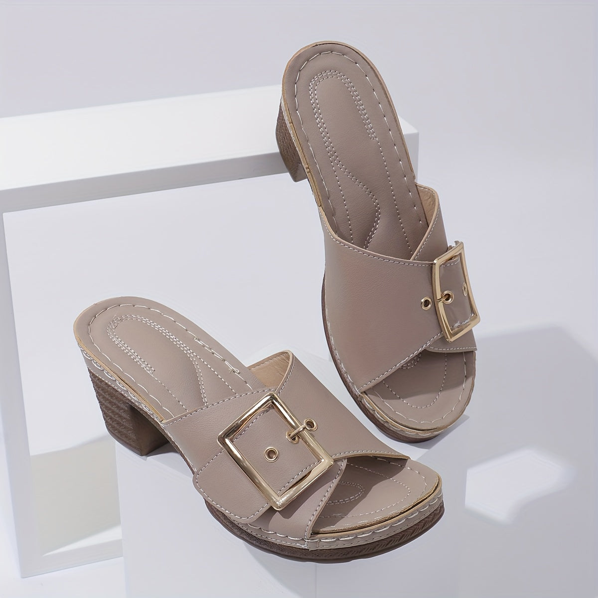 Serelvia™ – Sandales Femme Cuir à Talon Épais Chic Été