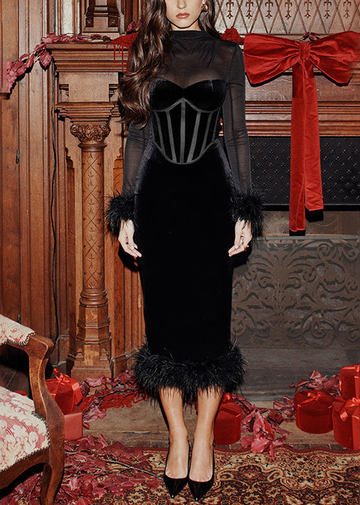 Robe de soirée élégante en velours noir luxe - EasyApparels
