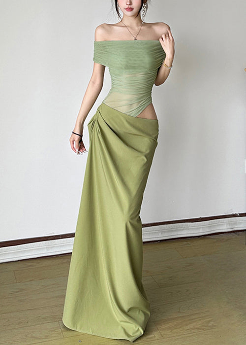 Robe longue tulle vert décontractée pour femme été - EasyApparels