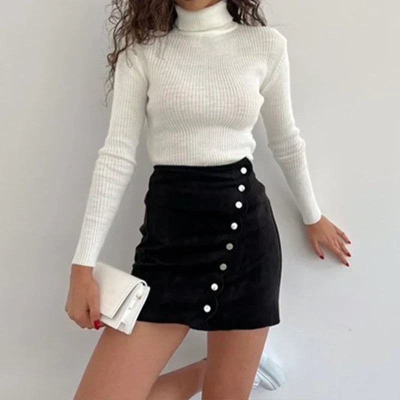 Jupe Femme Courte Élégante Taille Haute en Tissu Luxe