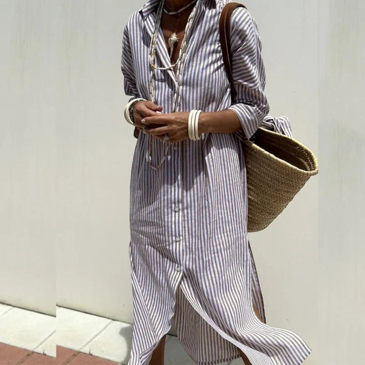 Robe Chemisier Rayée Élégante pour Femme