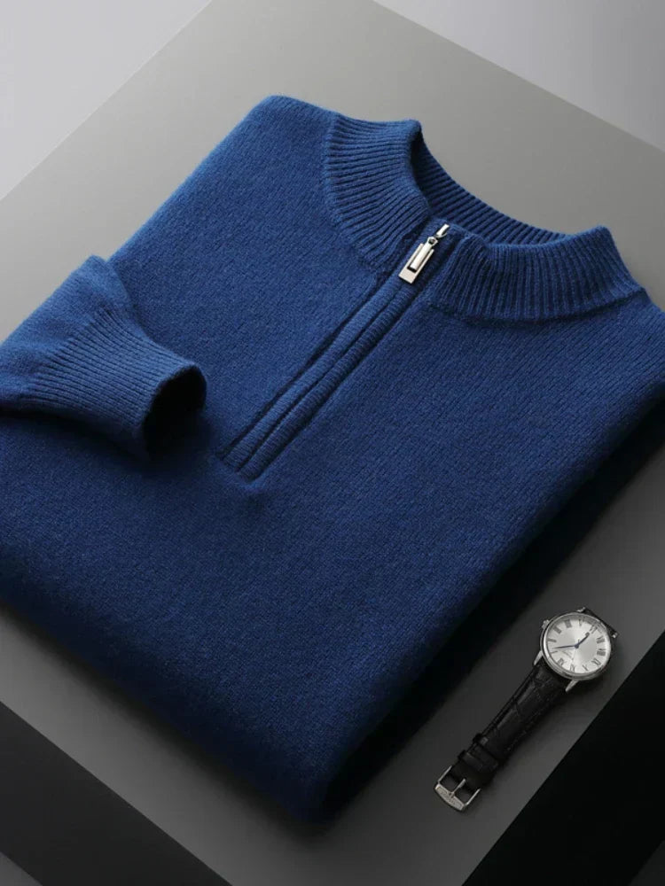 Pull Homme Hiver Laine Grise Zip