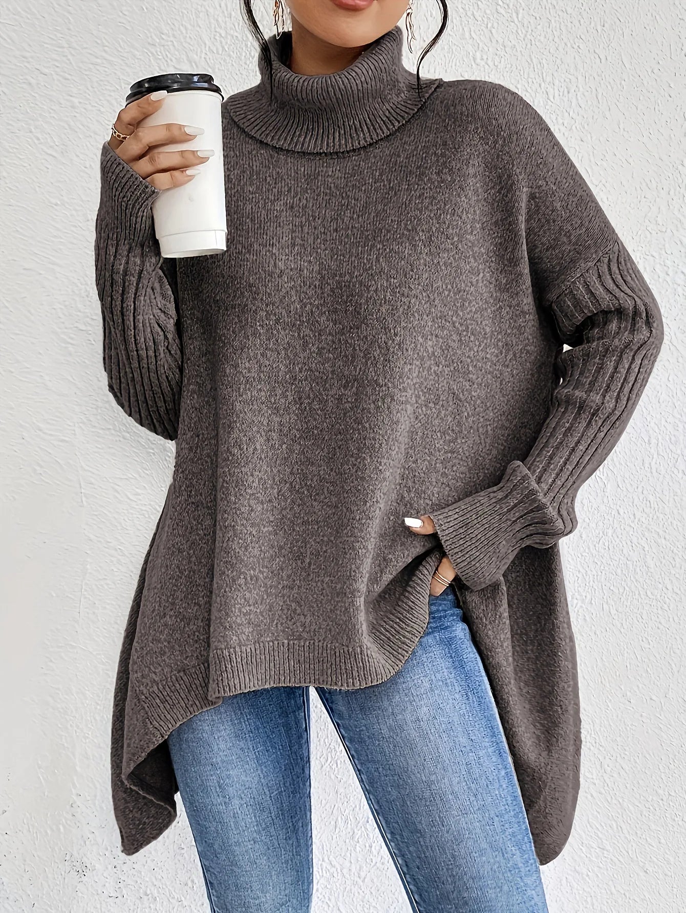 Pull Oversized Femme Hiver Confortable à Col Montant