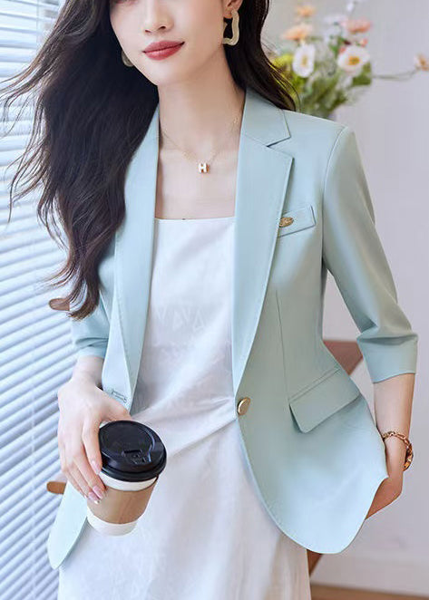 Vestes élastiques bleu clair à manches courtes dentelées - EasyApparels