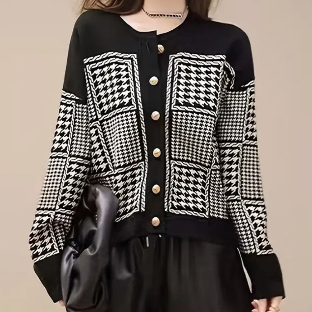 Cardigan Femme Pied-de-Poule Élégant et Doux - PanierRoyale
