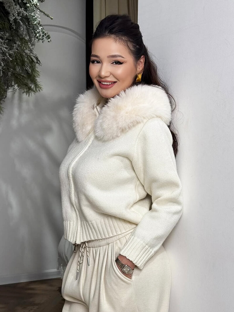 Doudoune Femme Grise Hiver avec Capuche et Fourrure Synthétique