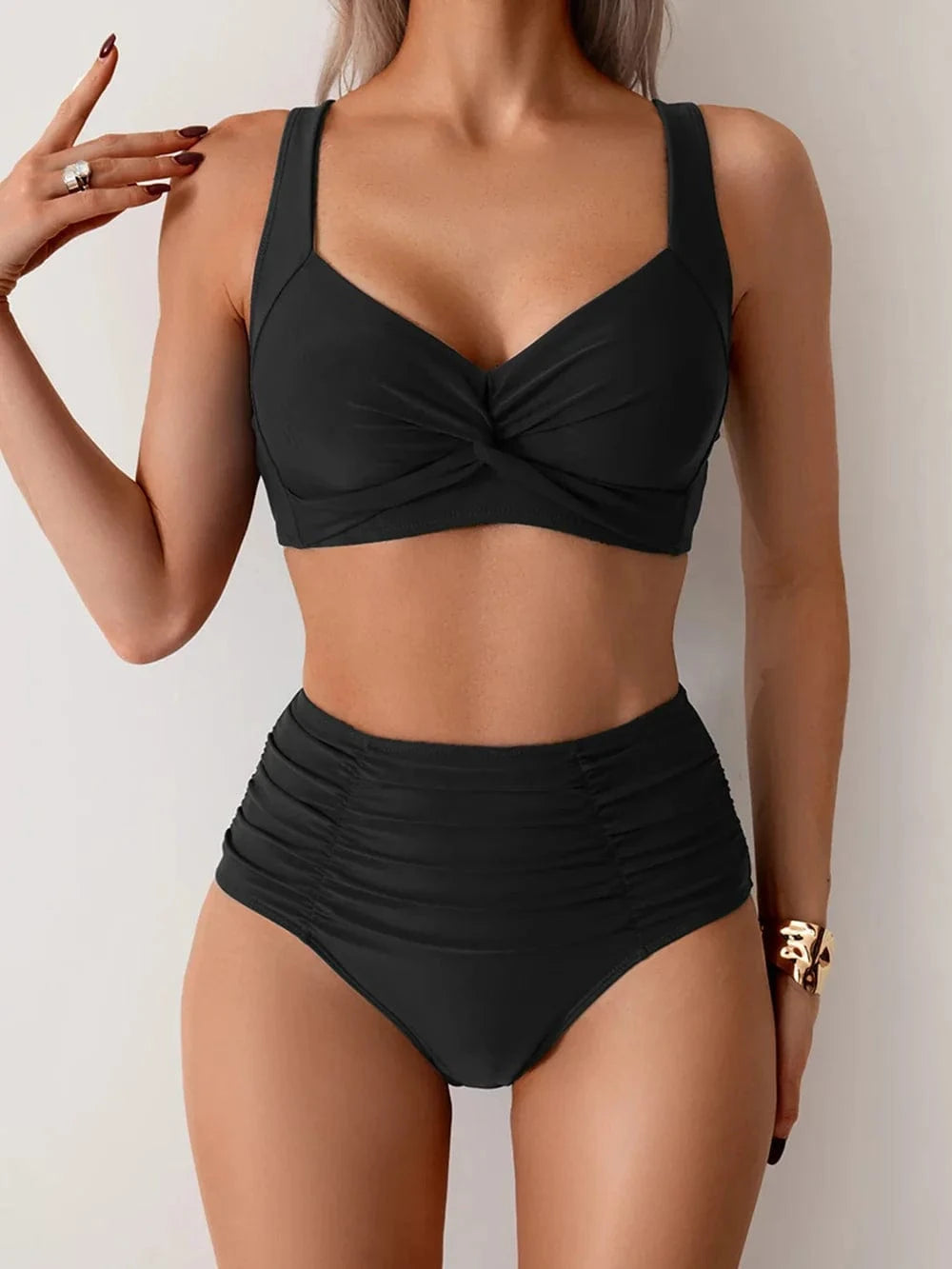 Soleava™ – Bikini bandeau froncé 2 Pièces Taille Haute