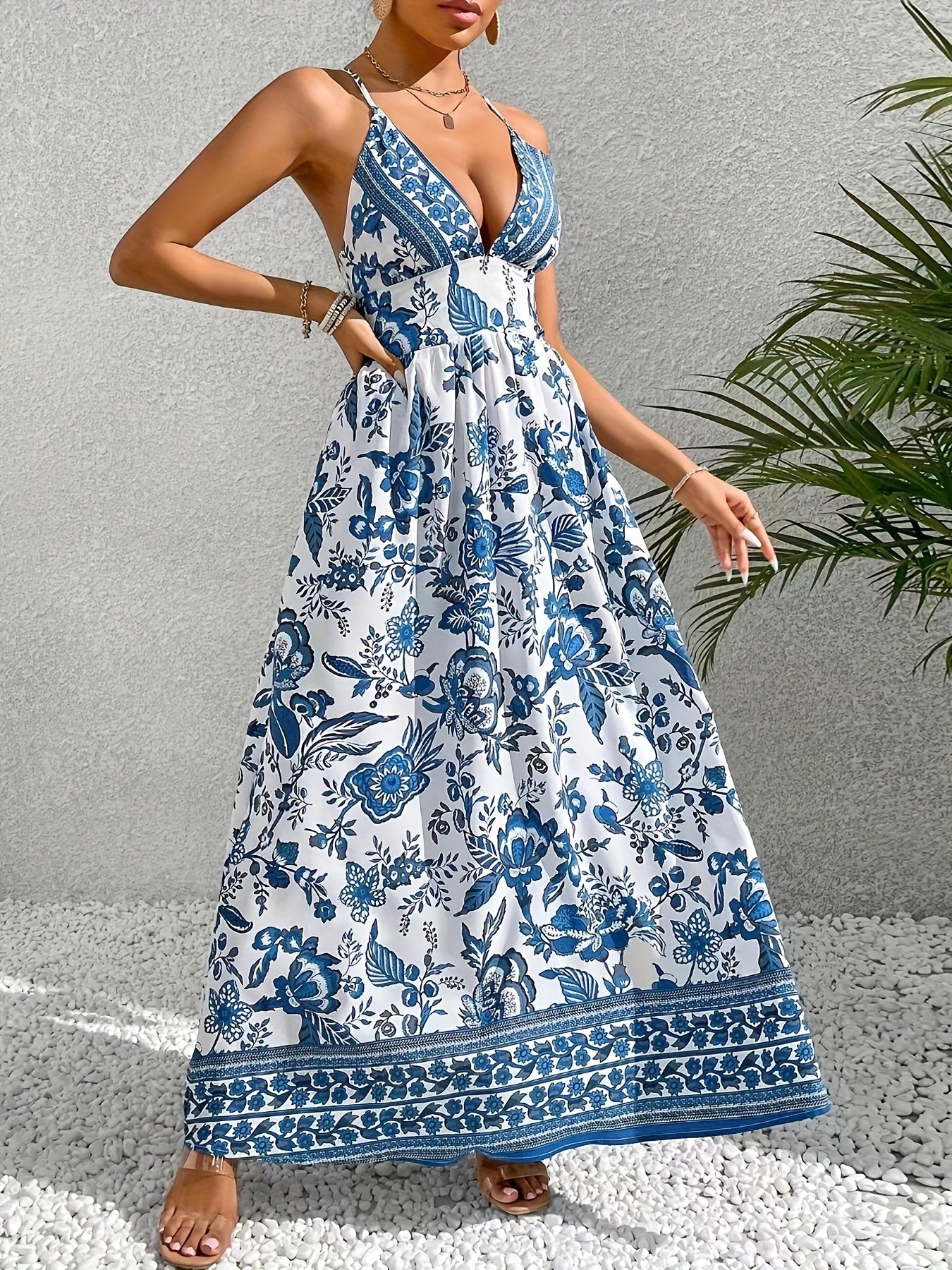 Soleriva™ – Robe Longue Fleurie Dos Nu Sans Manche pour Été Chic