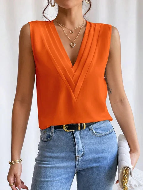 Stamatia™ – Blouse Femme Élégante Sans Manches en Tissu Luxe Confortable