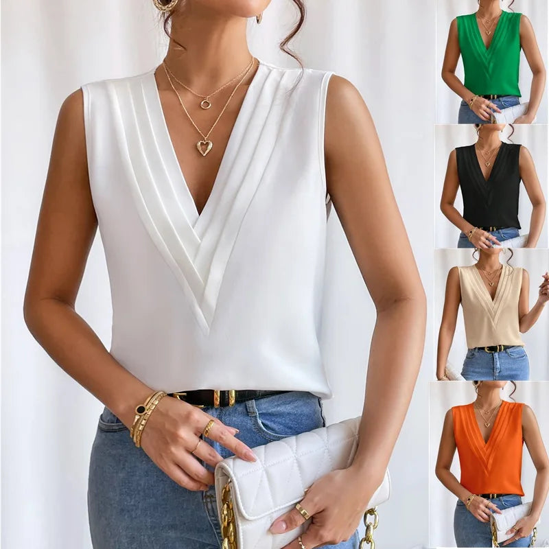 Stamatia™ – Blouse Femme Élégante Sans Manches en Tissu Luxe Confortable