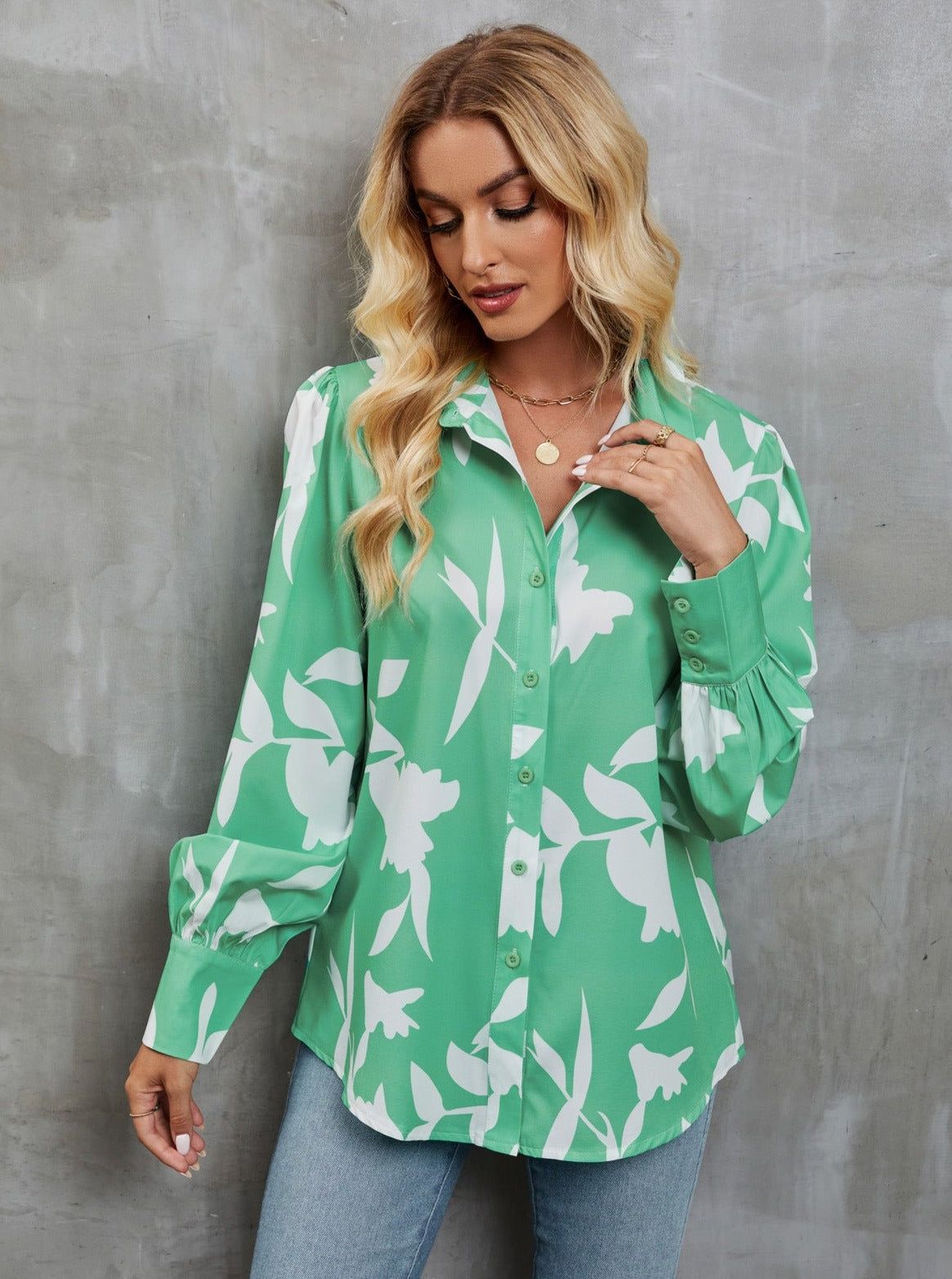 Chemise Relaxe Manches Longues Imprimé Fleur