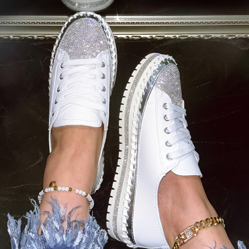 Strassica™ – Basket Femme Plateforme Tendance à Lacets et Strass