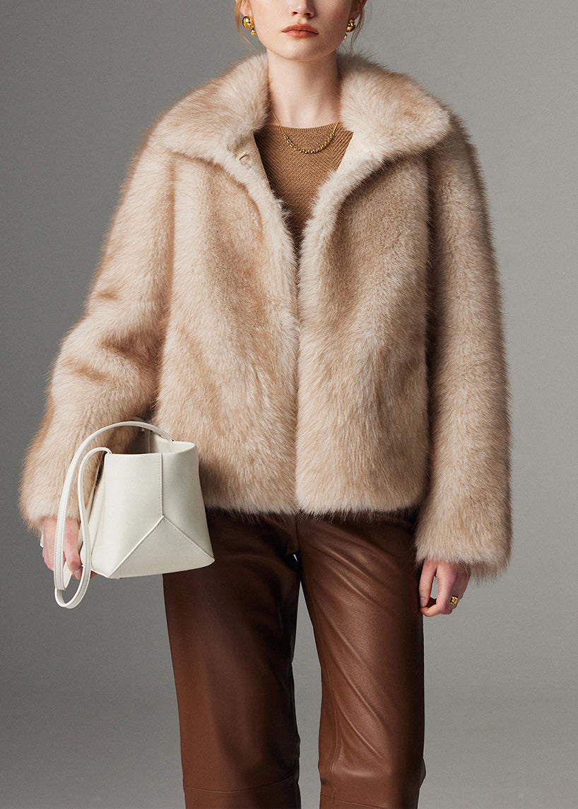 Gros trench hiver beige en fausse fourrure de luxe - EasyApparels