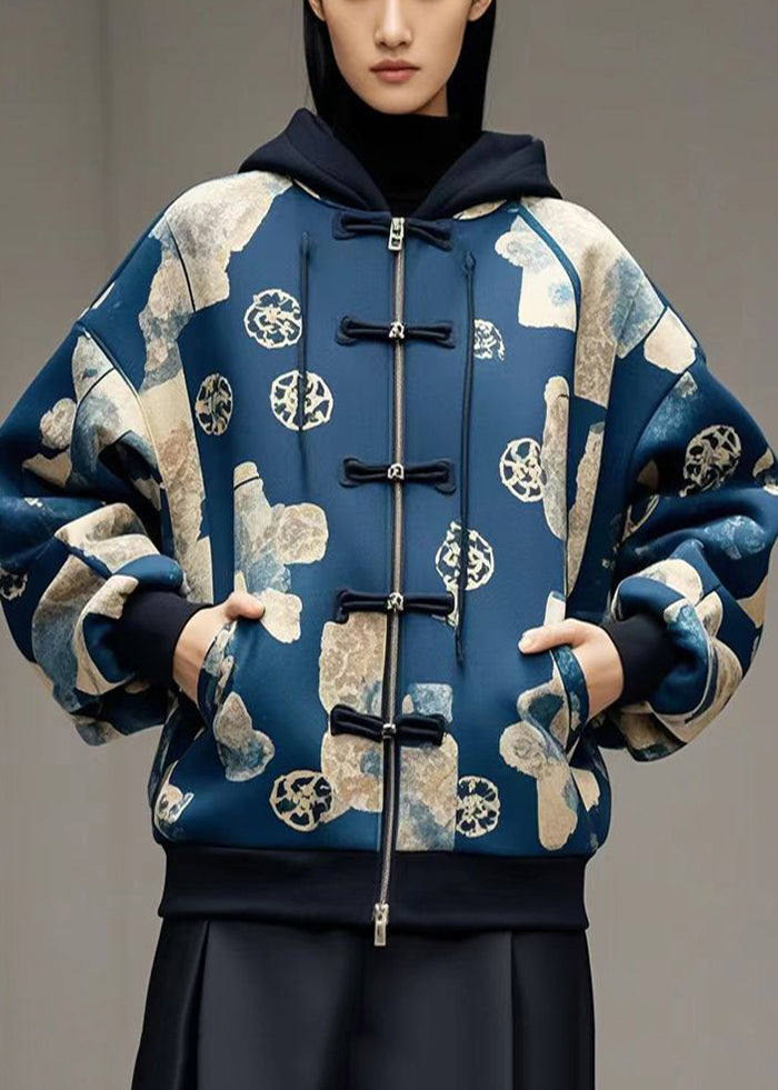 Manteau en coton bleu marine à capuche pour hiver - EasyApparels