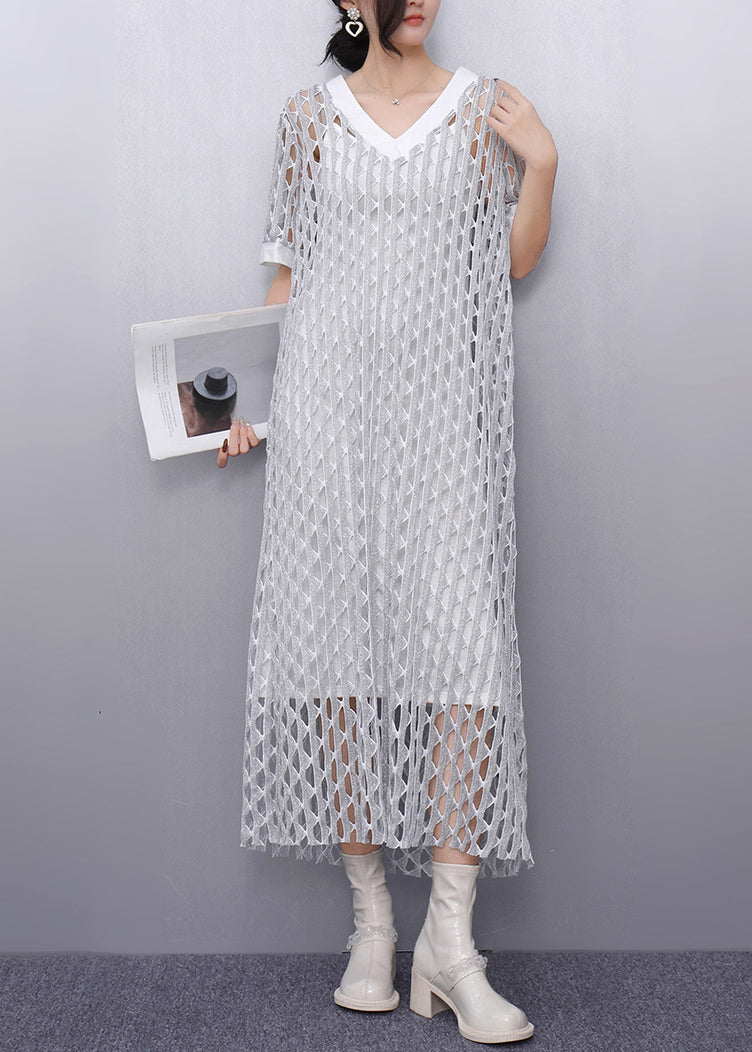 Robe légère décolletée avec dentelles pour femme - EasyApparels