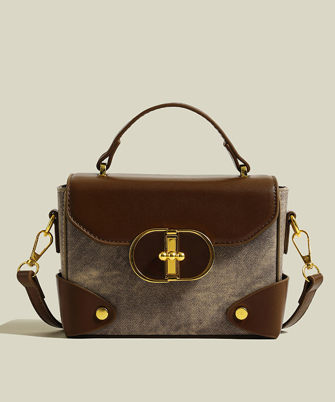 Petit sac chic en cuir brun et toile robuste - EasyApparels