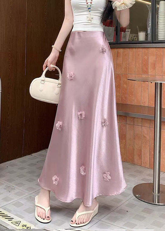 Jupe en soie haute été fleurs roses féminine - EasyApparels