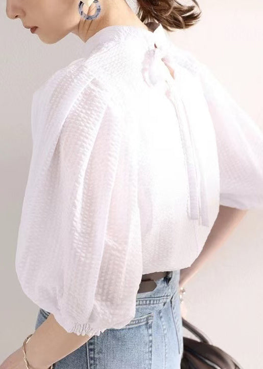 Chemisiers féminins en coton brodé blanc à manches amples - EasyApparels