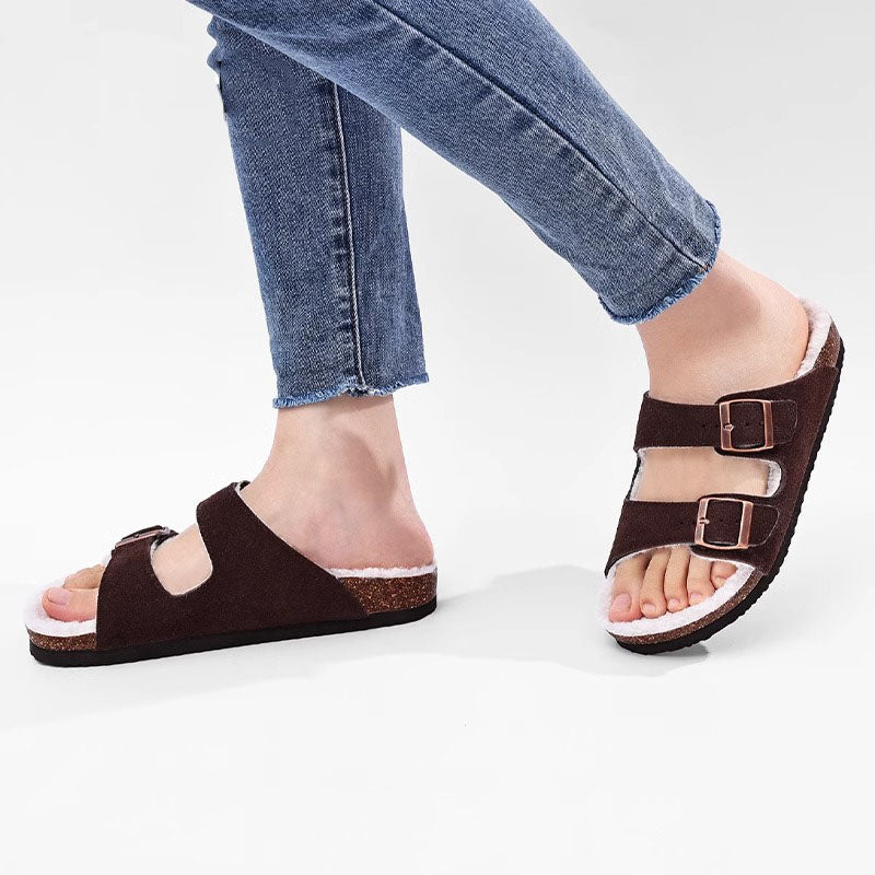 SuedeChic™ – Sandales Plates en Cuir Suédé & Élégance Décontractée