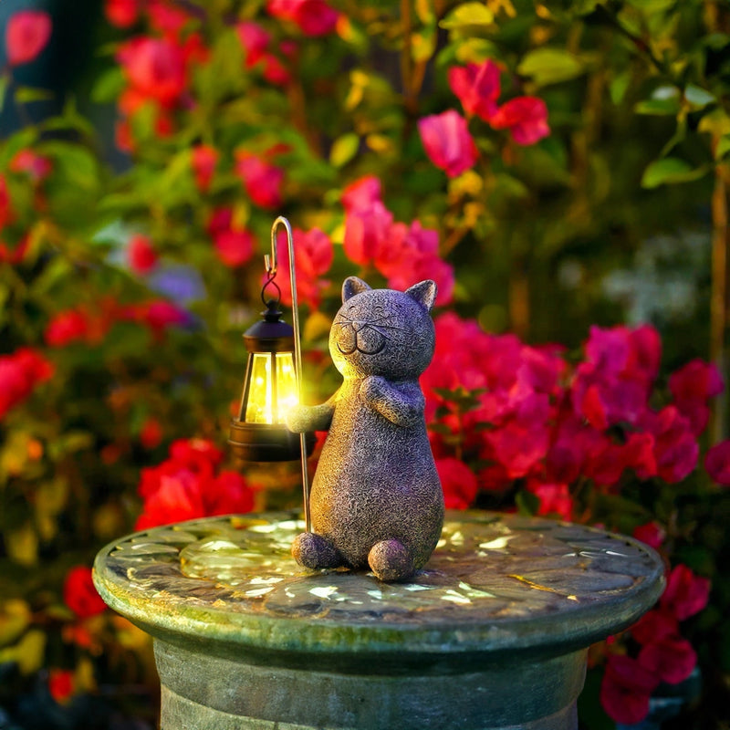 Lampe Solaire Jardin Écologique avec Chat en Décoration - PanierRoyale