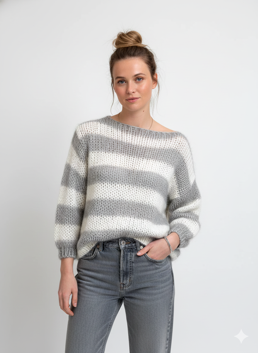 Pull Femme Rayé Grande Taille – Col Rond Confortable